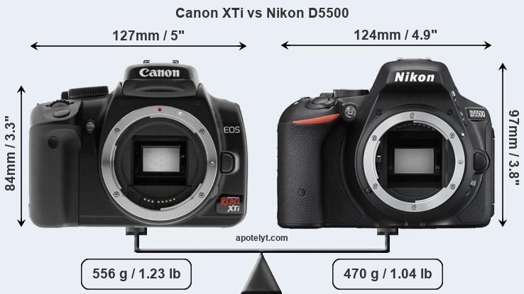 Size Canon XTi vs Nikon D5500