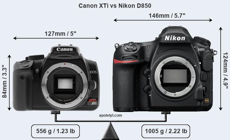 Size Canon XTi vs Nikon D850