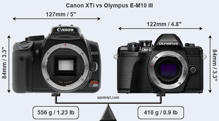 Size Canon XTi vs Olympus E-M10 III