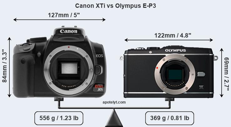 Size Canon XTi vs Olympus E-P3