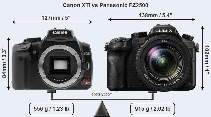 Size Canon XTi vs Panasonic FZ2500