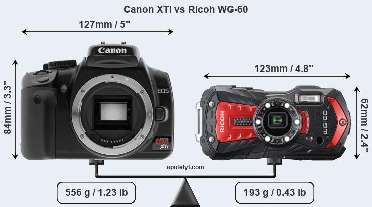 Size Canon XTi vs Ricoh WG-60