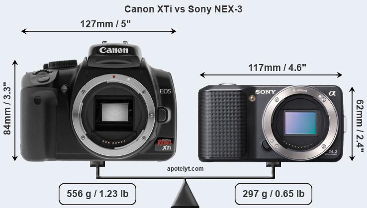 Size Canon XTi vs Sony NEX-3