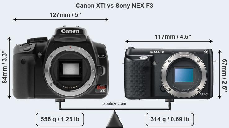 Size Canon XTi vs Sony NEX-F3