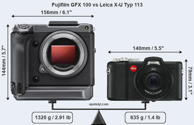 Size Fujifilm GFX 100 vs Leica X-U Typ 113