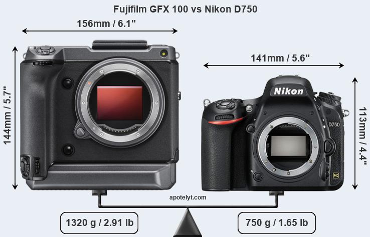 Size Fujifilm GFX 100 vs Nikon D750