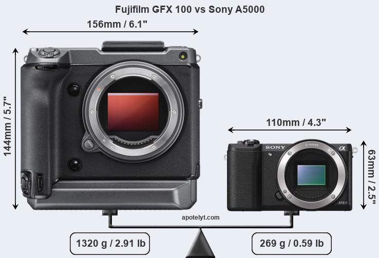 Size Fujifilm GFX 100 vs Sony A5000