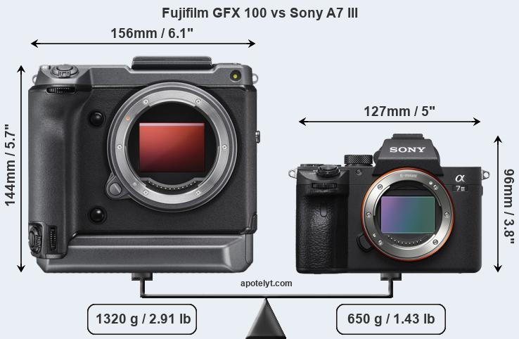 Size Fujifilm GFX 100 vs Sony A7 III