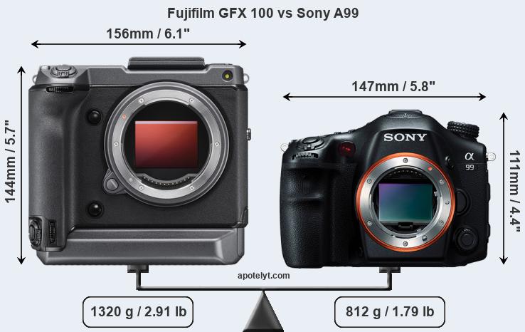 Size Fujifilm GFX 100 vs Sony A99