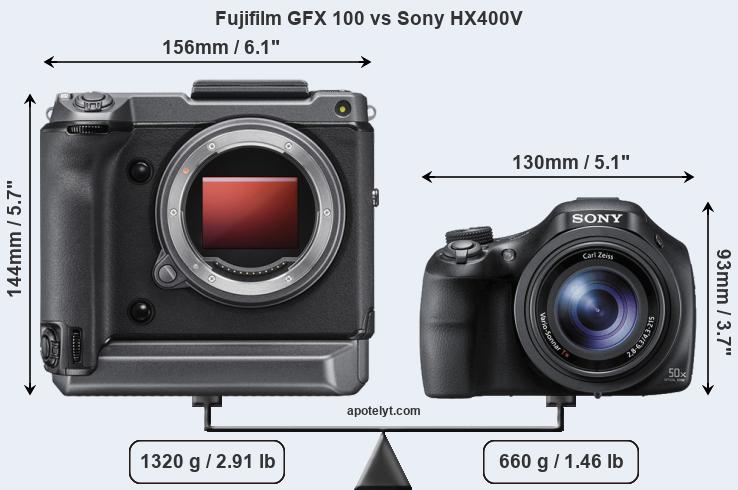 Size Fujifilm GFX 100 vs Sony HX400V