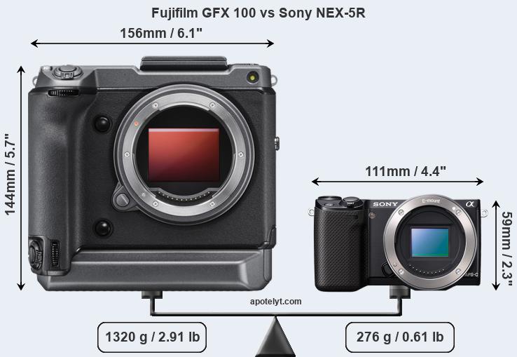 Size Fujifilm GFX 100 vs Sony NEX-5R
