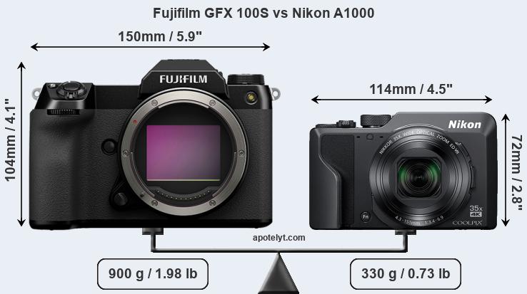 Size Fujifilm GFX 100S vs Nikon A1000