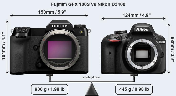 Size Fujifilm GFX 100S vs Nikon D3400