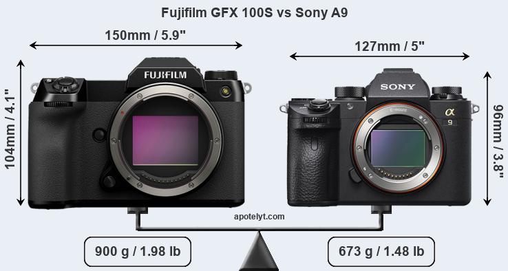 Size Fujifilm GFX 100S vs Sony A9