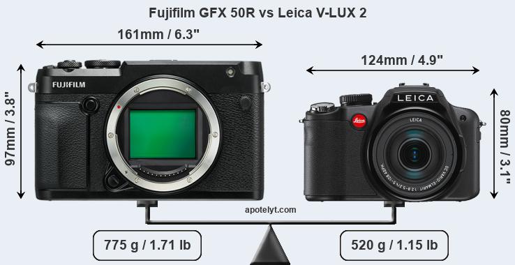 Size Fujifilm GFX 50R vs Leica V-LUX 2