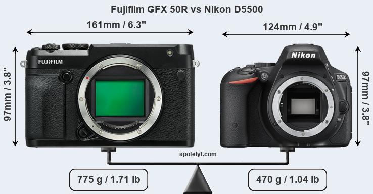 Size Fujifilm GFX 50R vs Nikon D5500
