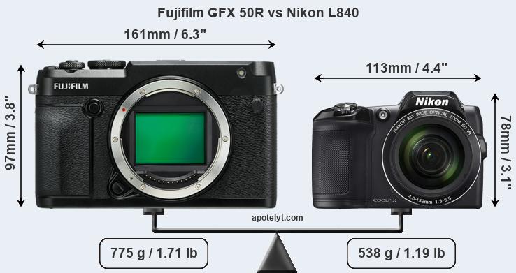 Size Fujifilm GFX 50R vs Nikon L840