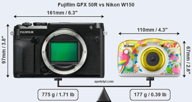 Size Fujifilm GFX 50R vs Nikon W150