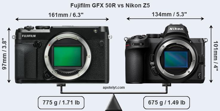 Size Fujifilm GFX 50R vs Nikon Z5