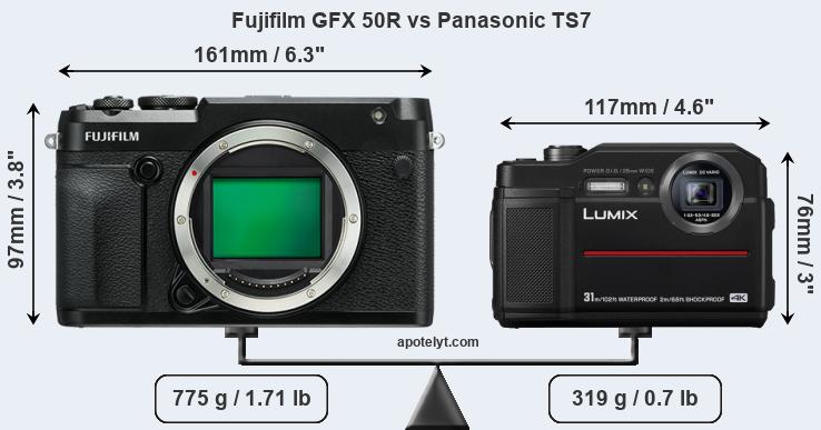 Size Fujifilm GFX 50R vs Panasonic TS7