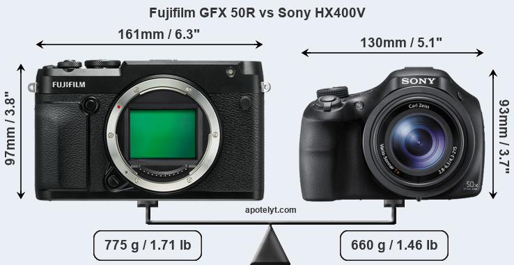 Size Fujifilm GFX 50R vs Sony HX400V