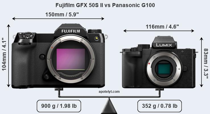 Size Fujifilm GFX 50S II vs Panasonic G100