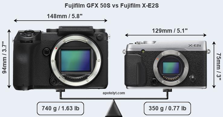 Size Fujifilm GFX 50S vs Fujifilm X-E2S