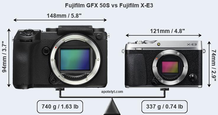 Size Fujifilm GFX 50S vs Fujifilm X-E3