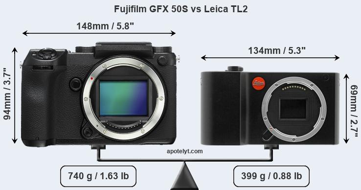Size Fujifilm GFX 50S vs Leica TL2