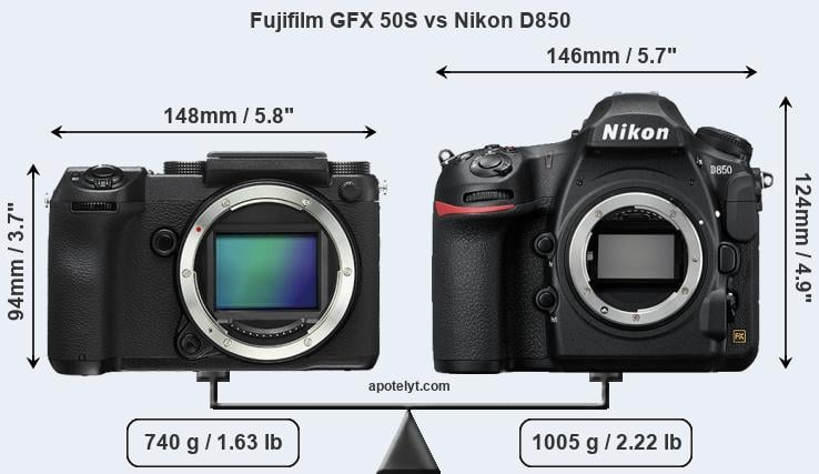 Size Fujifilm GFX 50S vs Nikon D850
