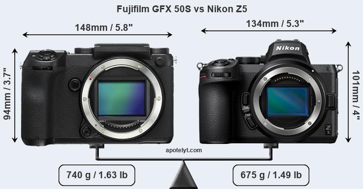 Size Fujifilm GFX 50S vs Nikon Z5