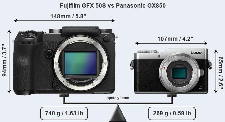 Size Fujifilm GFX 50S vs Panasonic GX850