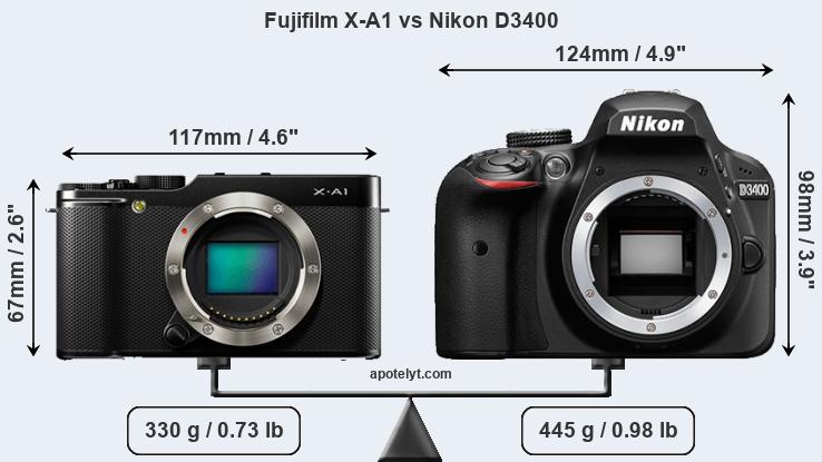 Size Fujifilm X-A1 vs Nikon D3400
