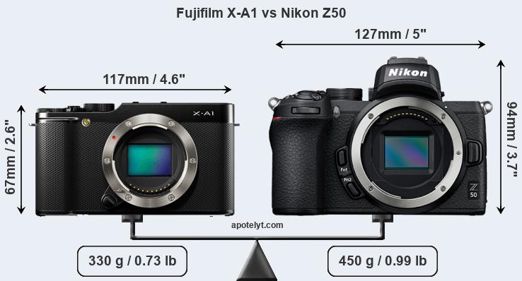 Size Fujifilm X-A1 vs Nikon Z50