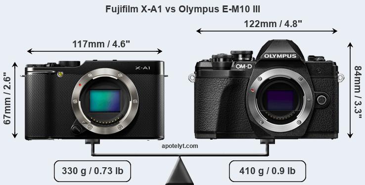 Size Fujifilm X-A1 vs Olympus E-M10 III