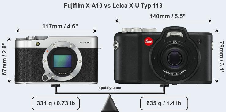 Size Fujifilm X-A10 vs Leica X-U Typ 113