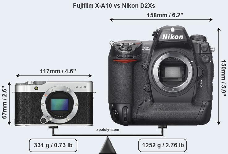 Size Fujifilm X-A10 vs Nikon D2Xs