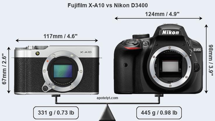 Size Fujifilm X-A10 vs Nikon D3400