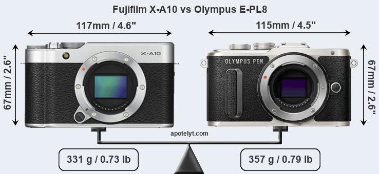 Size Fujifilm X-A10 vs Olympus E-PL8