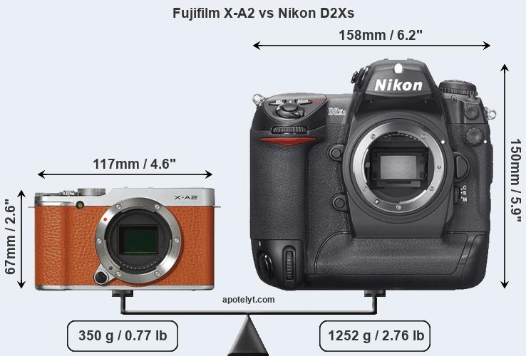 Size Fujifilm X-A2 vs Nikon D2Xs