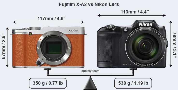 Size Fujifilm X-A2 vs Nikon L840