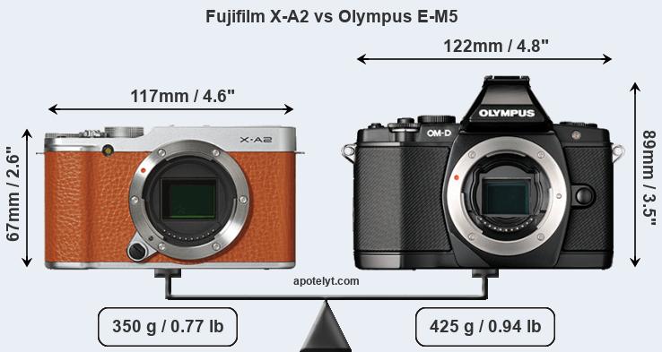 Size Fujifilm X-A2 vs Olympus E-M5