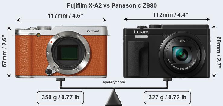 Size Fujifilm X-A2 vs Panasonic ZS80