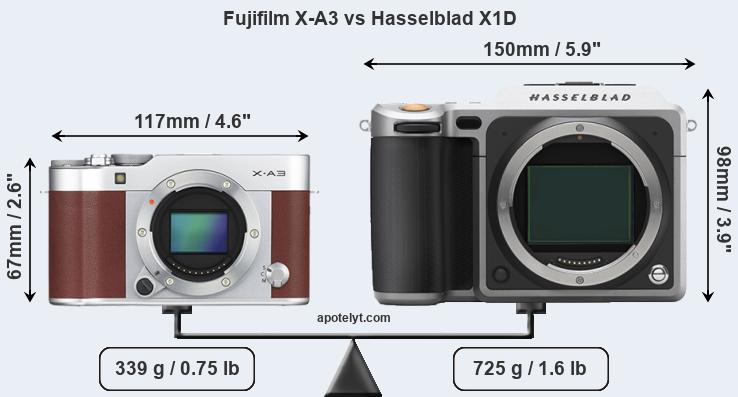 Size Fujifilm X-A3 vs Hasselblad X1D