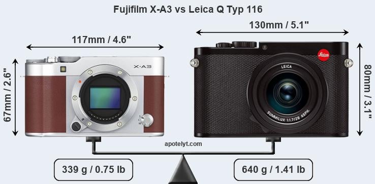 Size Fujifilm X-A3 vs Leica Q Typ 116