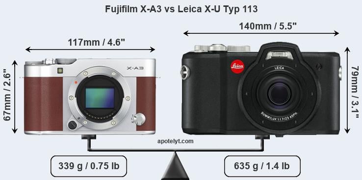 Size Fujifilm X-A3 vs Leica X-U Typ 113