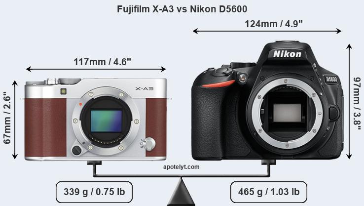 Size Fujifilm X-A3 vs Nikon D5600