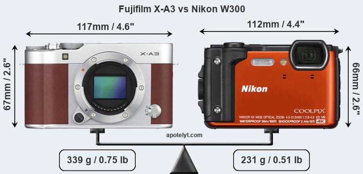 Size Fujifilm X-A3 vs Nikon W300