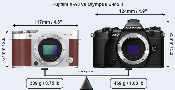 Size Fujifilm X-A3 vs Olympus E-M5 II