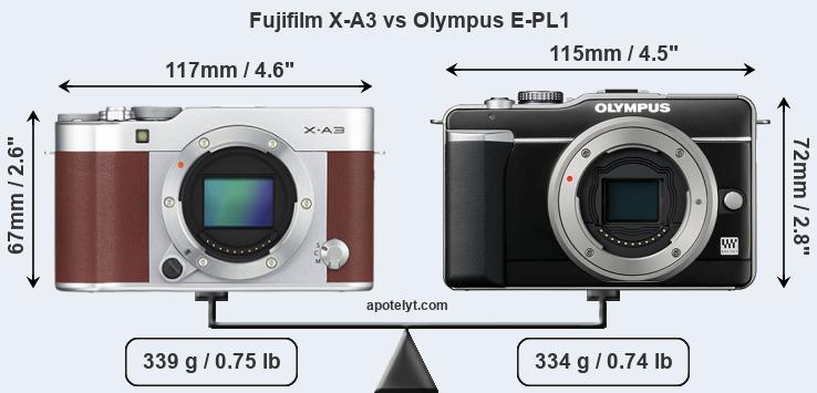Size Fujifilm X-A3 vs Olympus E-PL1